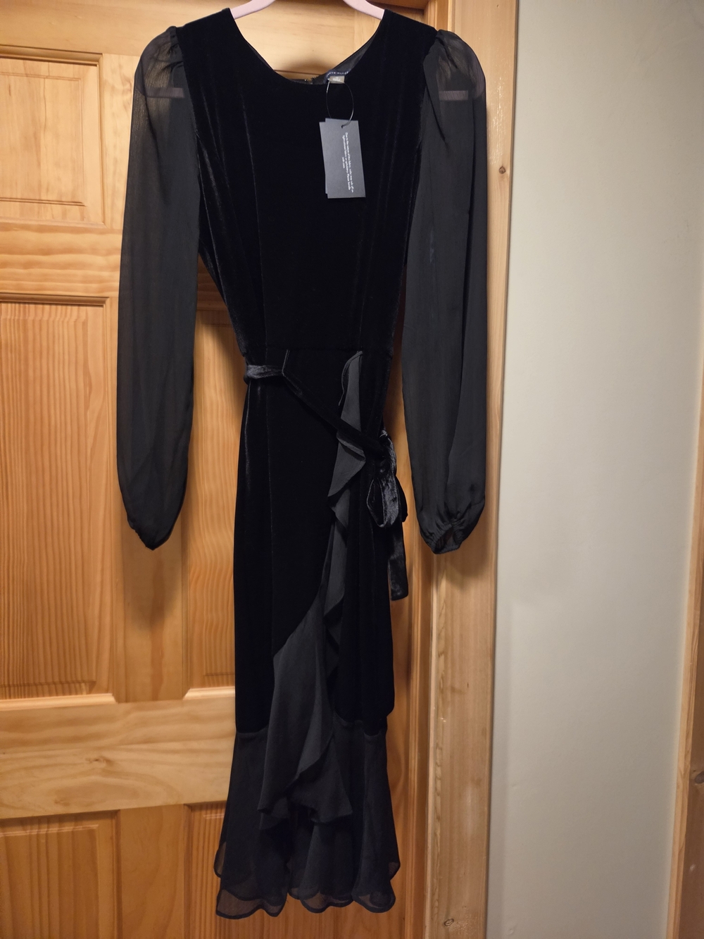 Tommy Hilfiger Black Velvet & Sheer Long Sleeve Midi Dress